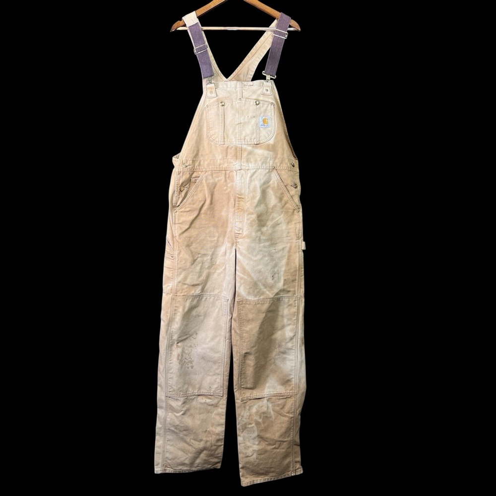 Carhartt Duck Bib Double Knee Men's Brown Overall Vintage USA MADE 38x34